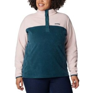Columbia Women's Pullover Blue Fleece, Night Wave/Dusty Pink, 1X Plus